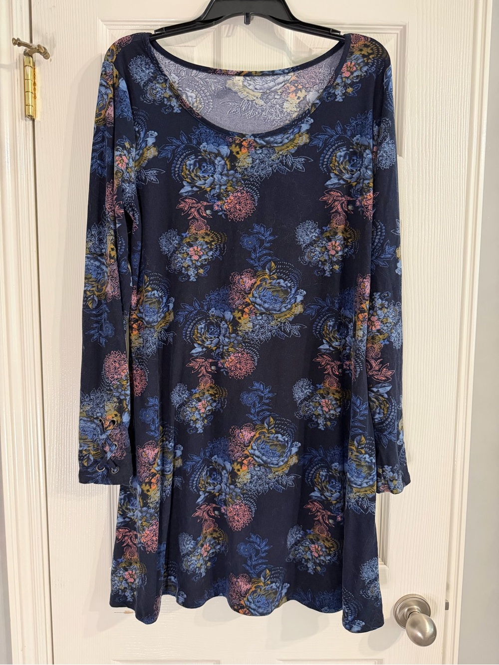 Mudd Navy Floral Long-Sleeve Swing Dress